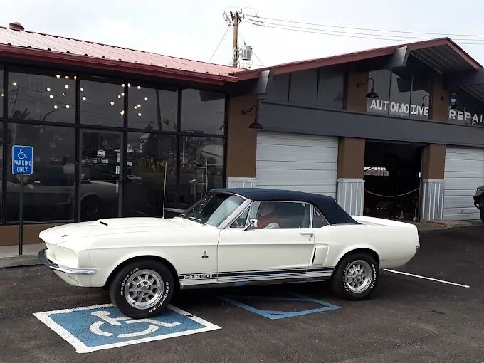Classic Mustang GT350 parked outside the shop