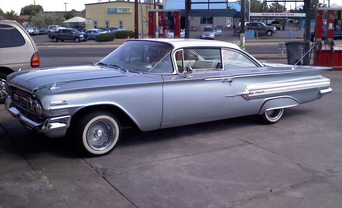 Restored classic car, front three-quarter view